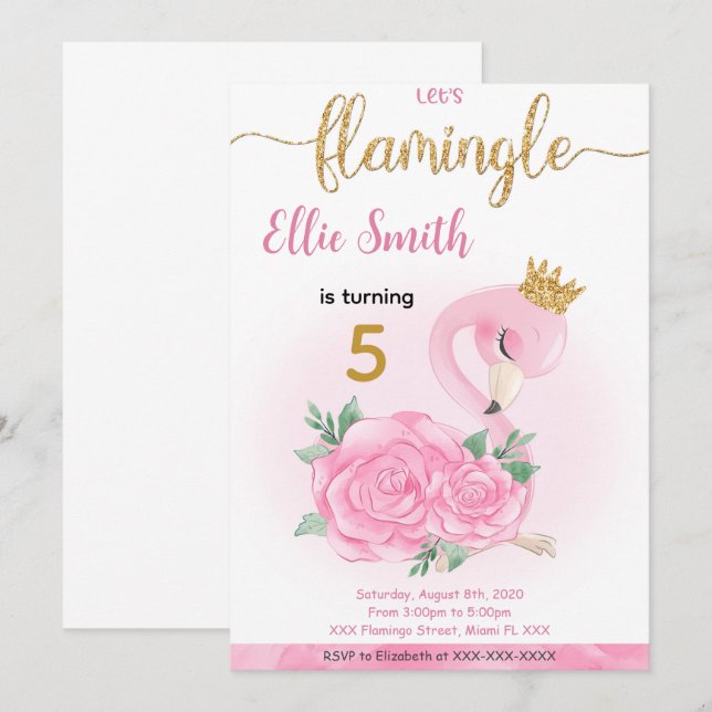 Flamingo Birthday Einladung (Vorne/Hinten)