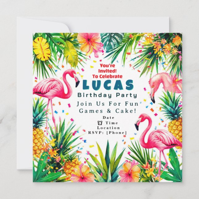 Flamingo Birthday Invitation – Personalized Kids (Devant)