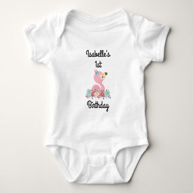 Flamingo Birthday Party Bodysuit Baby Strampler (Vorderseite)