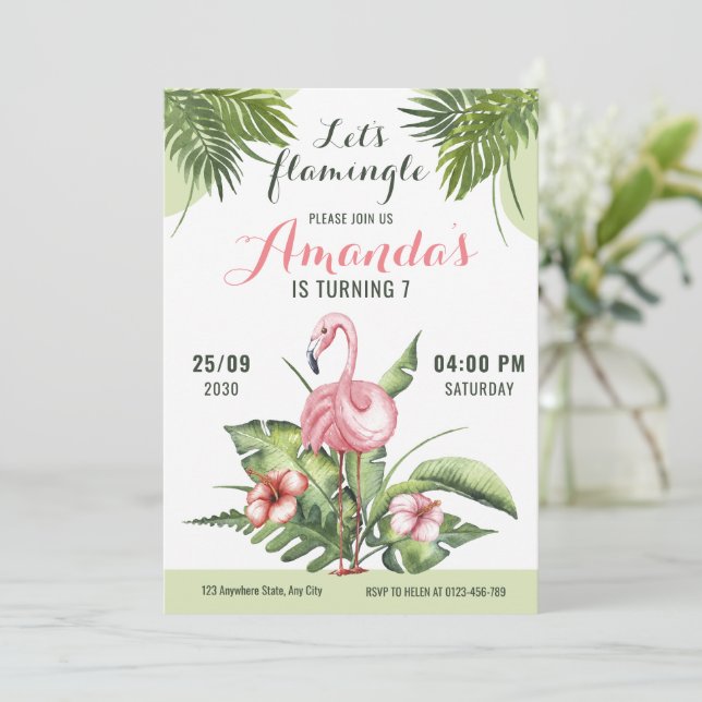 Flamingo Birthday Party Einladung Lass Flamingle (Stehend Vorderseite)