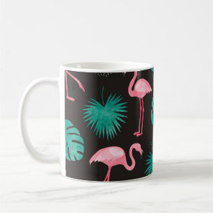 Flamingo, Blätter aus Palmen: tropische Wasserfarb Kaffeetasse