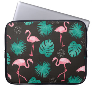 Flamingo, Blätter aus Palmen: tropische Wasserfarb Laptopschutzhülle