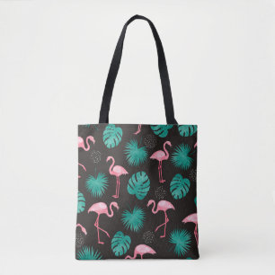 Flamingo, Blätter aus Palmen: tropische Wasserfarb Tasche