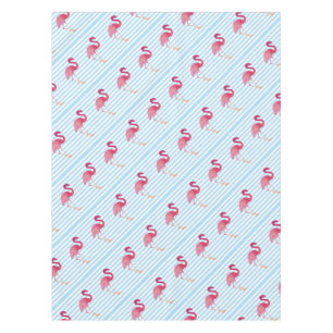 Flamingo, blaue und weiße Streifen Tischdecke