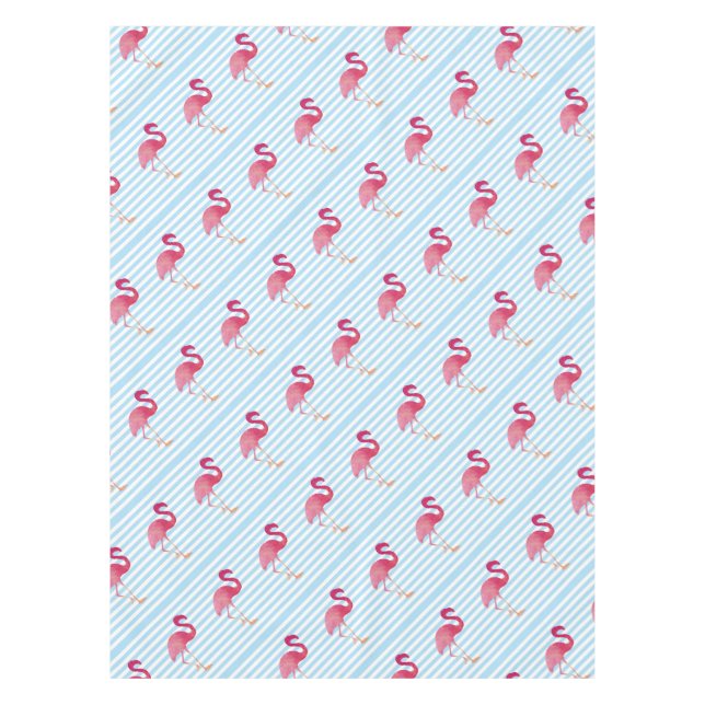 Flamingo, blaue und weiße Streifen Tischdecke (Vorderseite)