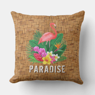 Flamingo-Blume auf Wicker-Muster Kissen