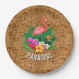 Flamingo-Blume auf Wicker-Muster Pappteller