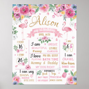 Flamingo Blume Summer Luau Geburtstagszeichen Poster