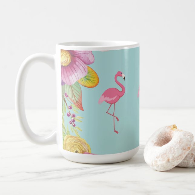 Flamingo-Blumenkaffee-Tasse Kaffeetasse (Mit Donut)