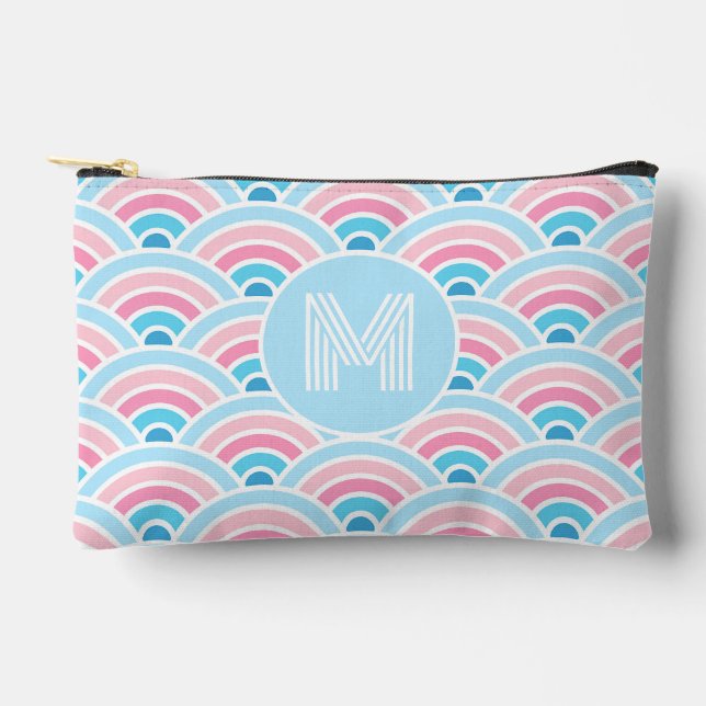 Flamingo Blush Pink Blau Geometrische Waves Muster Zubehörtasche (Vorderseite)