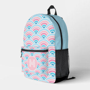 Flamingo Blush Pink Blue Concentric Waves Muster Bedruckter Rucksack