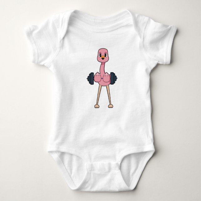 Flamingo Bodybuilder Dumbell Baby Strampler (Vorderseite)
