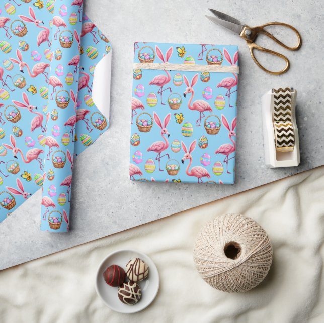 Flamingo Bunny Ears - hellblau Geschenkpapier (Kunsthandwerk)