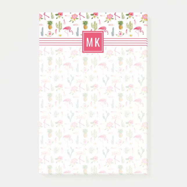 Flamingo Cactus Ananas Hibiskus Pattern Post-it Klebezettel (Vorderseite)