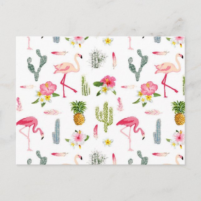Flamingo Cactus Pineaple Hibiskus Pattern Postkarte (Vorderseite)