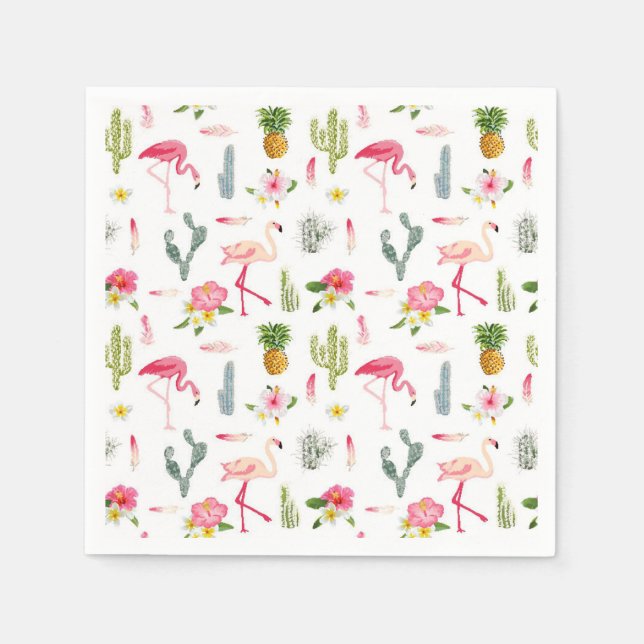 Flamingo Cactus Pineaple Hibiskus Pattern Serviette (Vorderseite)