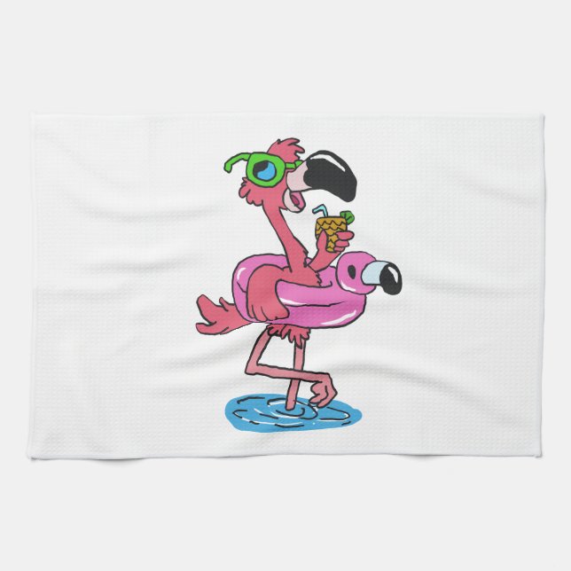 Flamingo-Cartoon| Hintergrundfarbe Geschirrtuch (Horizontal)
