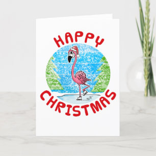 Flamingo Christmas Card Wildlife Ice Skater Funny Dankeskarte