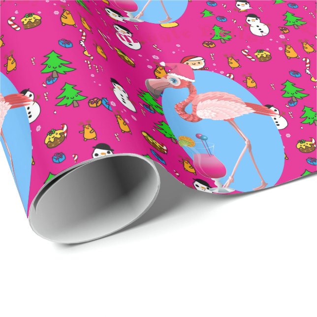 Flamingo Christmas Funny Doodles Festivals Spaß Geschenkpapier (Rolleneckpunkt)