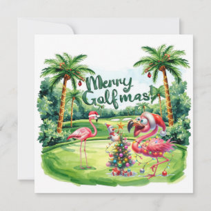 Flamingo Christmas Golfer im Golfplatz