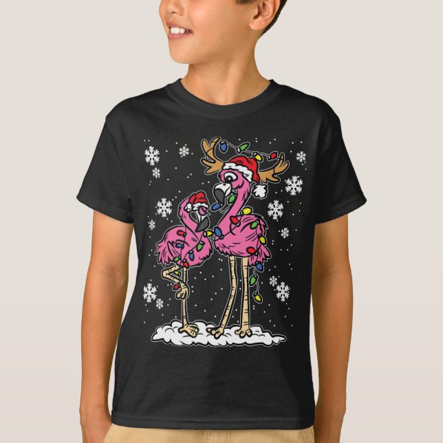 Flamingo Christmas Lights Weihnachtsmannmütze Paja T-Shirt (Vorderseite)