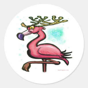 Flamingo Christmas Reindeer Runder Aufkleber