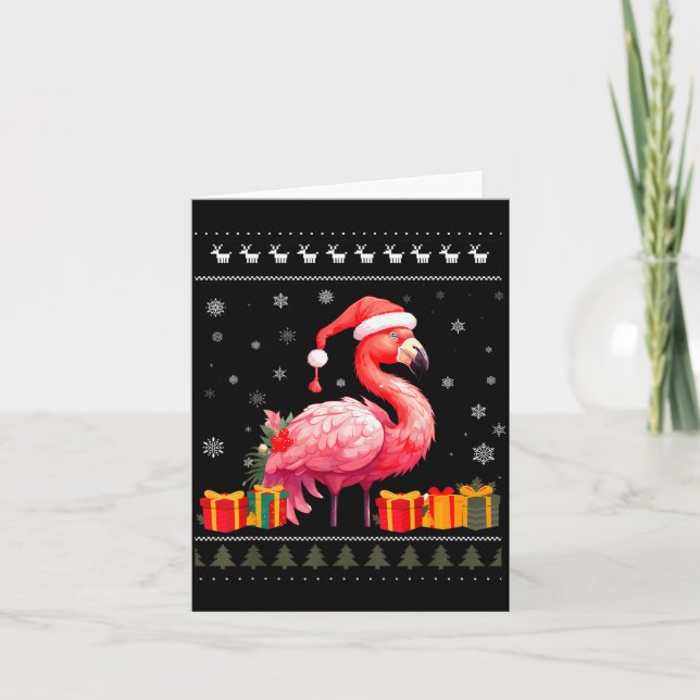 Flamingo Christmas Santa Hat Ugly Christmas Sweate Karte (Vorderseite)