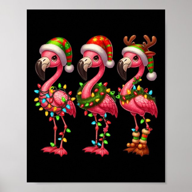 Flamingo Christmas Sarcastic Xmas Lights Flamingo Poster (Vorne)