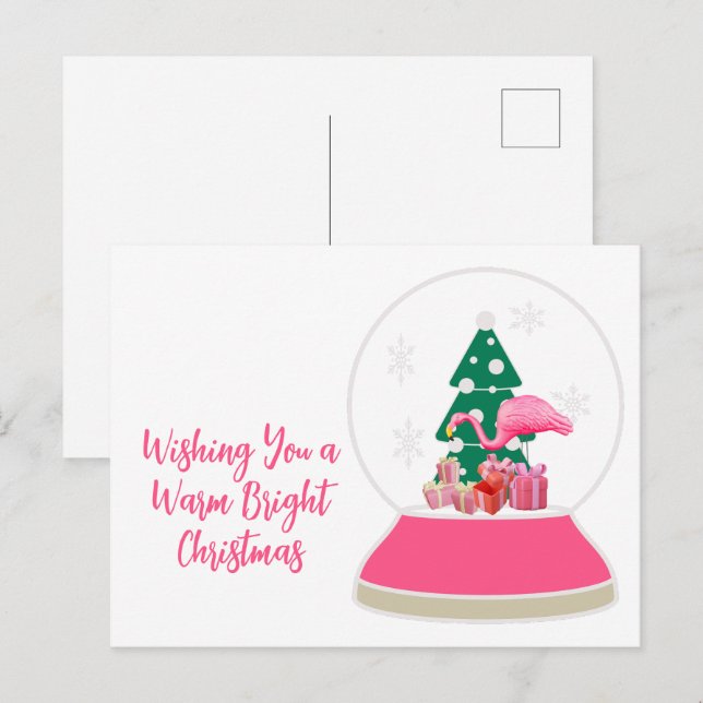 Flamingo Christmas Snowglobe Beach Weihnachten Postkarte (Vorne/Hinten)