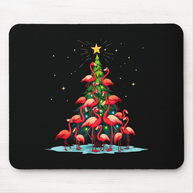Flamingo Christmas Tree Funny Nkie Holiday Flaming Mousepad (Vorne)