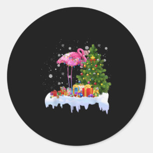 Flamingo Christmas Tree Lights Runder Aufkleber