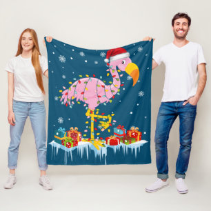 Flamingo Christmas Tree Lights T - Shirt X-Mas Orn Fleecedecke