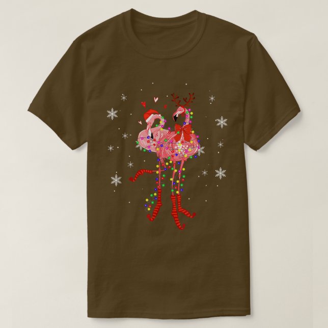 Flamingo Christmas Tree Lights Tropical Xmas T-Shirt (Design vorne)