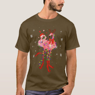 Flamingo Christmas Tree Lights Tropical Xmas T-Shirt