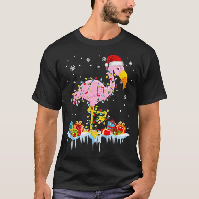 Flamingo Christmas Tree Lights  XMas Ornament T-Shirt (Vorderseite)