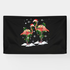 Flamingo Christmas Tree Santa Hat Light Merry Banner