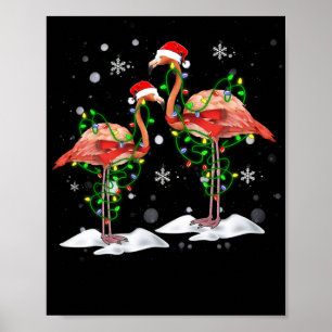 Flamingo Christmas Tree Santa Hat Light Merry Poster