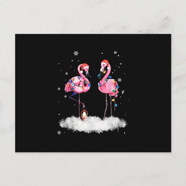Flamingo Christmas Tree Weihnachtsmannmütze Light Ankündigungspostkarte (Vorderseite)