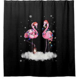 Flamingo Christmas Tree Weihnachtsmannmütze Light Duschvorhang