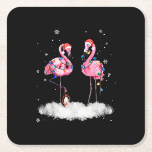 Flamingo Christmas Tree Weihnachtsmannmütze Light Rechteckiger Pappuntersetzer