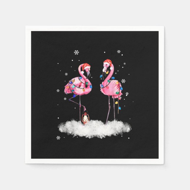 Flamingo Christmas Tree Weihnachtsmannmütze Light Serviette (Vorderseite)