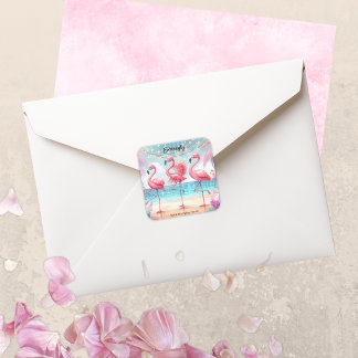 Flamingo Dance and Birthday Celebration Party Quadratischer Aufkleber