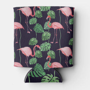 Flamingo Dark: Kleines Aquarellmuster. Dosenkühler
