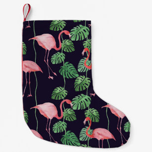 Flamingo Dark: Kleines Aquarellmuster. Kleiner Weihnachtsstrumpf