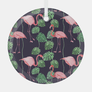 Flamingo Dark: Kleines Aquarellmuster. Ornament Aus Glas