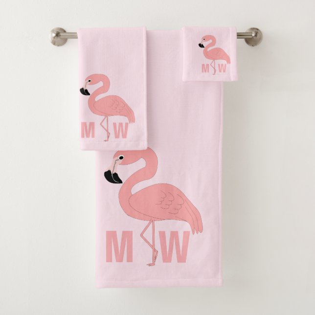 Flamingo Design Mit Monogramm rosa Badhandtuch Set (Insitu)