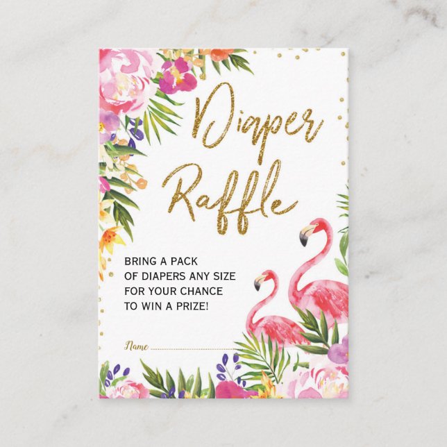 Flamingo Diaper Raffle Baby Tropical Summer Floral Begleitkarte (Vorderseite)