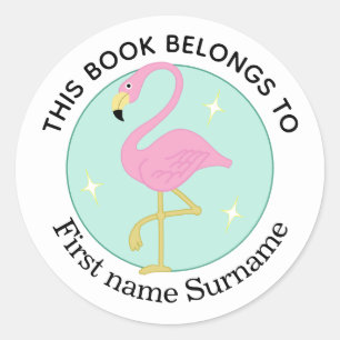 Flamingo Dieses Buch gehört zu Personalisiert  Runder Aufkleber