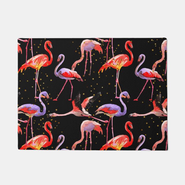 Flamingo Door Mat farbenfrohe Vögel Fußmatte (Vorderseite)