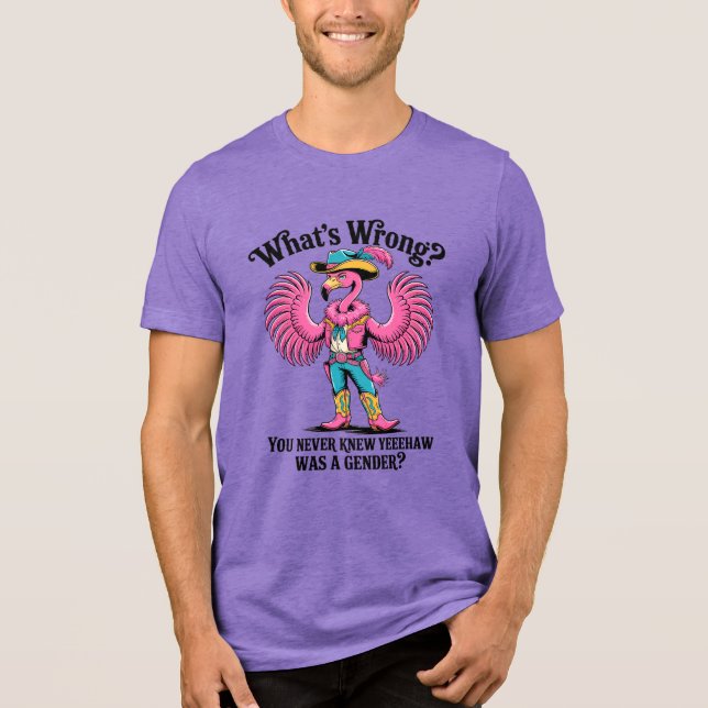 Flamingo Drag Queen Cowboy YEEEHAW Pride Tri-Blend Shirt (Vorderseite)